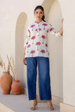 Evadyne - Cream Palm Tree Printed Cotton Short Kurti