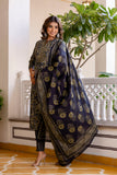 DIVYA - Green and Blue Printed Cotton Kurta Set with Trouser and Dupatta