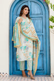 Green Abstract Print Cotton Kurta Set with Trousers and Dupatta