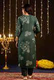 Adhira - Green Printed Festive Silk Kurta Set with Dupatta