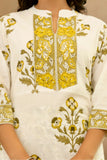 Yellow Motif Print Plackett Highlight Lined Kurta Set with Trousers and Dupatta