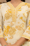 Mustard Abstract Print Cotton Kurta Set with Trousers and Dupatta