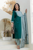 Bottle Green Solid Yoke Design Kurta Set with Trousers and Dupatta