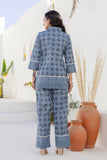 Vega - Blue Lace Details Shirt with Wide Pants Coord Set