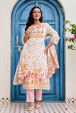 Off White and Pink Cotton Lined Kurta Set with Trousers and Dupatta