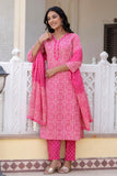 Nia -Pink Bandhej Print Festive Cotton Kurta Set with Dupatta