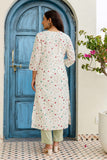 Off White and Green Cotton Lined Kurta Set with Trousers and Dupatta