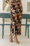 Sarina - Brown Floral Printed Lace Detail Kurti with Wide Pants Coord Set