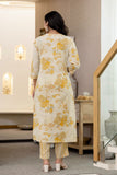 Mustard Abstract Print Cotton Kurta Set with Trousers and Dupatta