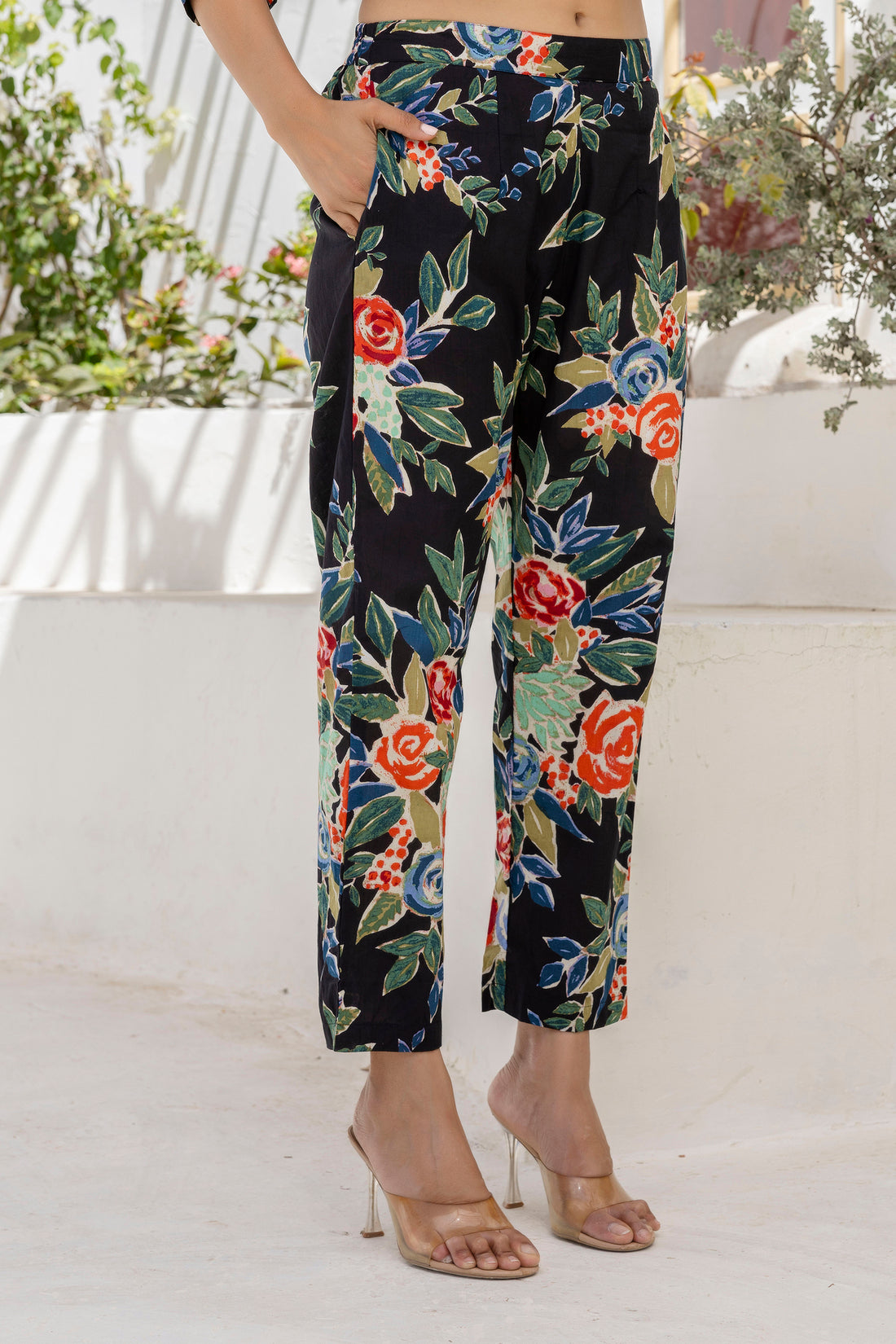 Nuri - Black Embellished Peplum Top with Pants Coord Set