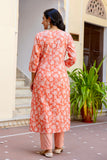 Ishanya - Peach Neck Highlights Printed Cotton Kurta Set with Dupatta