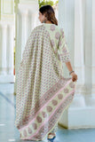 Cordelia - Green Motif Printed Yoke Design Cotton Kurta Set with Dupatta