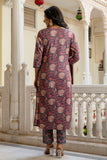 Nova - Grey and Pink Yoke Design Cotton Kurta Set with Dupatta