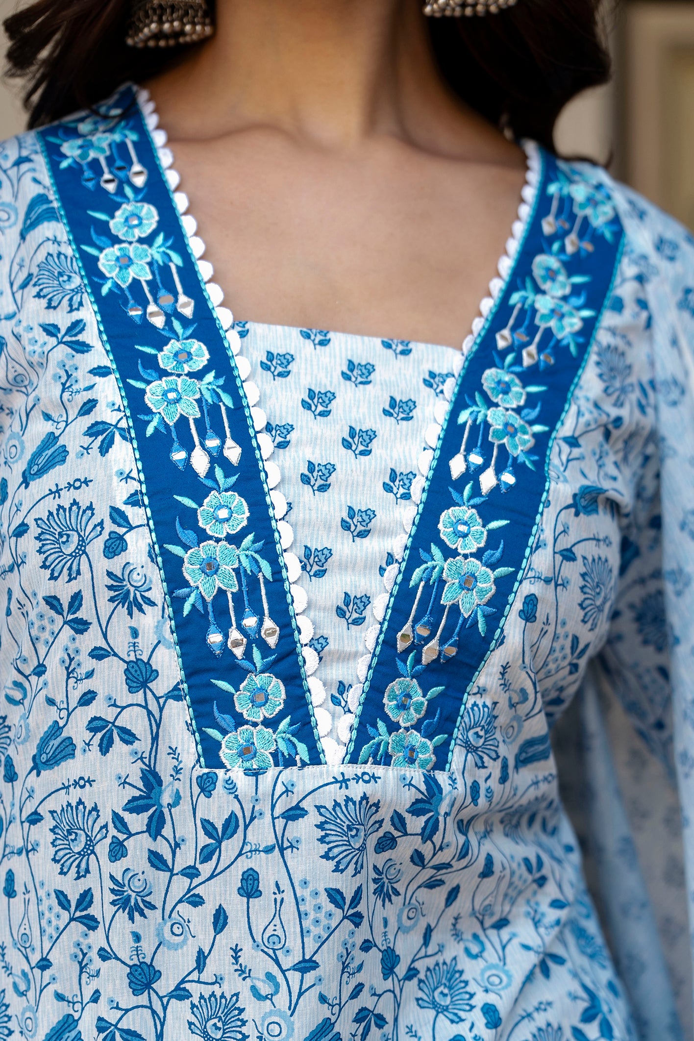 Vera - Blue and White Resham Embroidered Cotton Kurta set with Dupatta