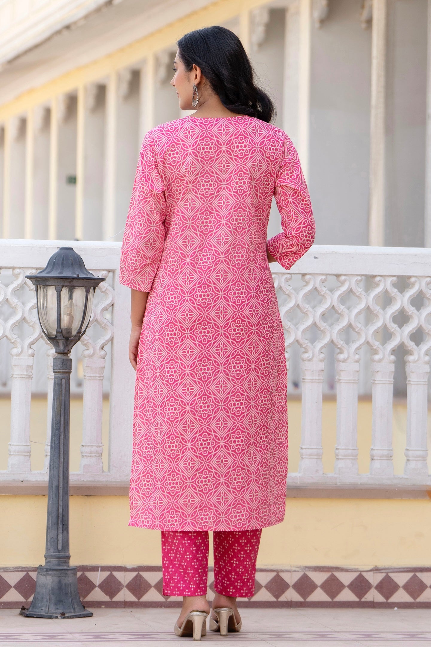 Nia -Pink Bandhej Print Festive Cotton Kurta Set with Dupatta