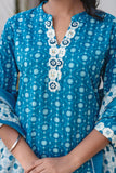 Tamaya - Blue and White Threadwork Design Cotton Kurta Set