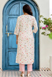 Off White and Pink Cotton Lined Kurta Set with Trousers and Dupatta