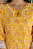 Sriti - Yellow Sequins Highlight Printed Cotton Kurta Set with Dupatta