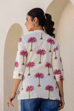 Evadyne - Cream Palm Tree Printed Cotton Short Kurti