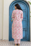 Off White and Pink Cotton Lined Kurta Set with Trousers and Dupatta