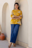 Vesper - Yellow Tropical Print Cotton Short Kurti