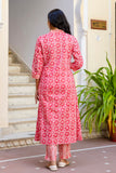 Sejal - Pink Ethnic Printed Front Pleated A-line Cotton Kurta Set with Dupatta