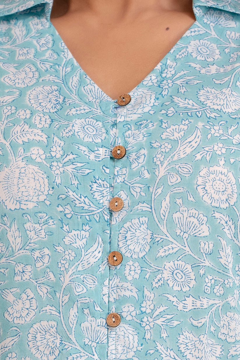 HALEY - Floral Printed Handblock Cotton Shirt