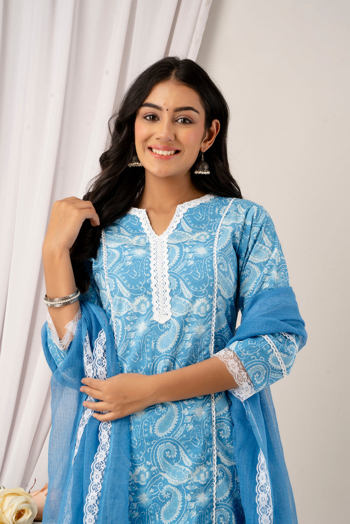 Blue traditional kanchi cotton kurta set-1263