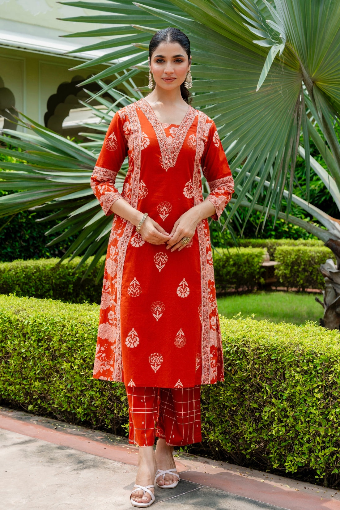 Rust Festive Anarkali Suit Set with Palazzo Pants and Dupatta