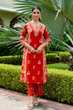 Rust Festive Anarkali Suit Set with Palazzo Pants and Dupatta