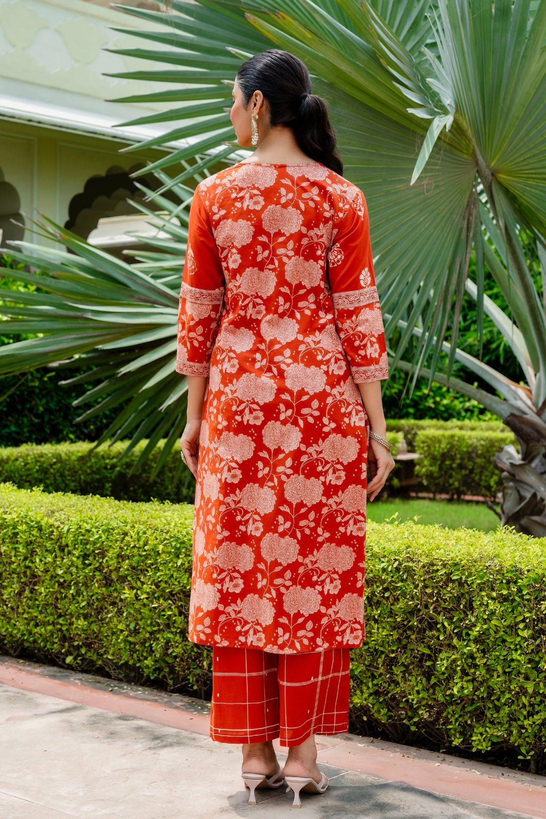 Rust Festive Anarkali Suit Set with Palazzo Pants and Dupatta