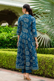 Blue Bandhej Print Festive Anarkali Suit Set with Trousers and Dupatta