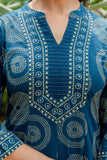 Blue Bandhej Print Festive Anarkali Suit Set with Trousers and Dupatta