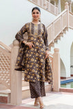 Brown Floral Print Yoke Highlight Kurta Set with Palazzo Pants and Dupatta