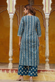 Blue Ethnic Printed Cotton Kurta Set with Palazzos and Dupatta