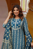 Blue Ethnic Printed Cotton Kurta Set with Palazzos and Dupatta