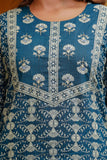 Blue Ethnic Printed Cotton Kurta Set with Palazzos and Dupatta