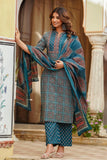 Teal Yoke Design Printed Cotton Kurta Set with Palazzos and Dupatta