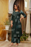 Green Pintucks Cotton Kurta Set with Palazzo
