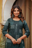 Green Pintucks Cotton Kurta Set with Palazzo