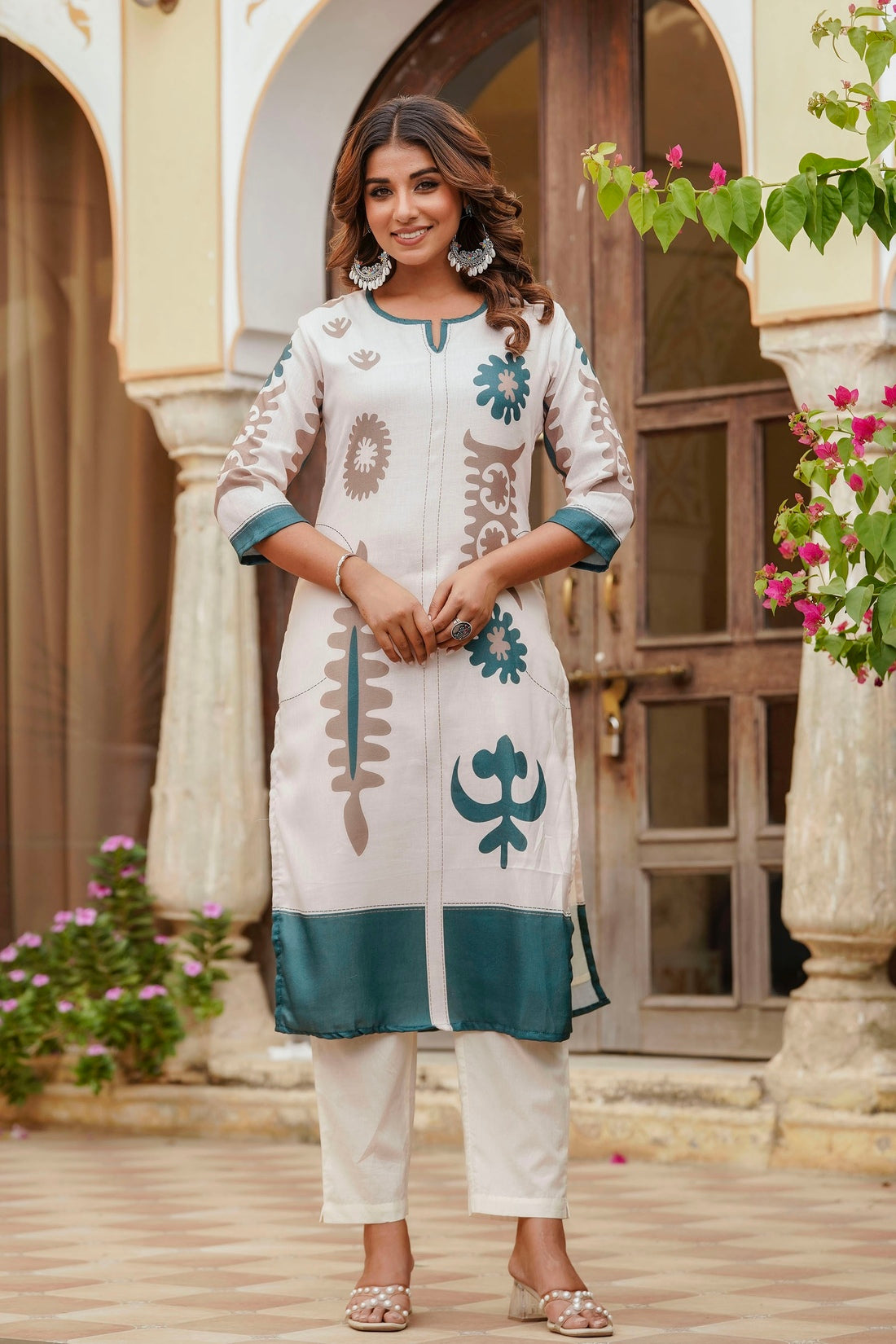 Cream Linen with Lining Kurta Set with Trousers and Dupatta