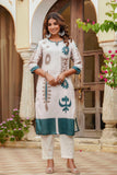 Cream Linen with Lining Kurta Set with Trousers and Dupatta
