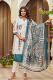 Cream Linen with Lining Kurta Set with Trousers and Dupatta