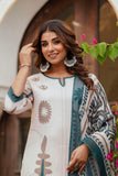 Cream Linen with Lining Kurta Set with Trousers and Dupatta