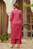 Pink Floral Patchwork Cotton Kurta Set with Palazzo and Dupatta