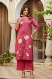 Pink Floral Patchwork Cotton Kurta Set with Palazzo and Dupatta