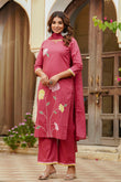 Pink Floral Patchwork Cotton Kurta Set with Palazzo and Dupatta