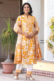 Judy - Mustard Yellow Mandarin Collar Printed Cotton Kurta Set with Dupatta