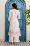Off White and Pink Pintucks Detail Cotton Flex Kurta Set with Palazzos and Dupatta