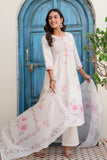 Off White and Pink Pintucks Detail Cotton Flex Kurta Set with Palazzos and Dupatta